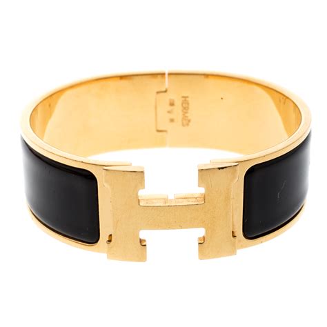 hermes enamel h bracelet black and gold|hermes clic h price.